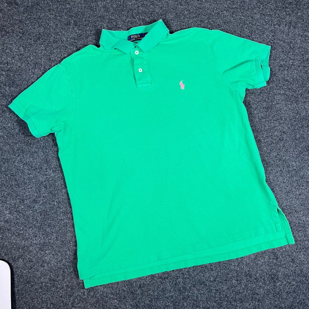 Polo Ralph Lauren Mens XL Custom Fit Green Pink Pony Short Sleeve Polo Shirt